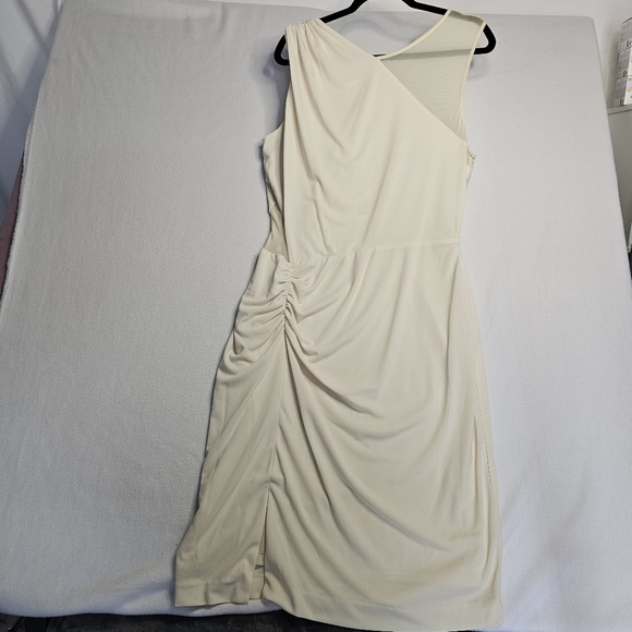 Halston Heritage Sleeve Dress With Sheer Contrast and Side Leg Slit Size 14 New - Picture 3 of 16